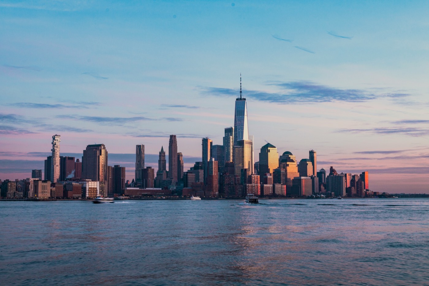 City skyline at dusk